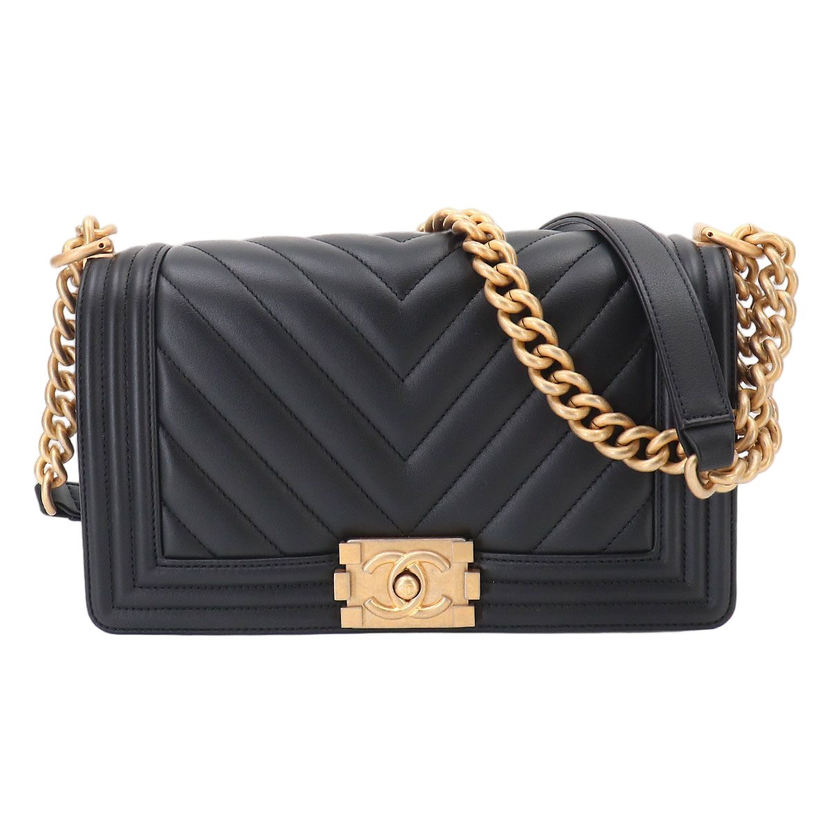 Chanel Boy Chain Shoulder Bag Calfskin Black Chezblanc Stitch