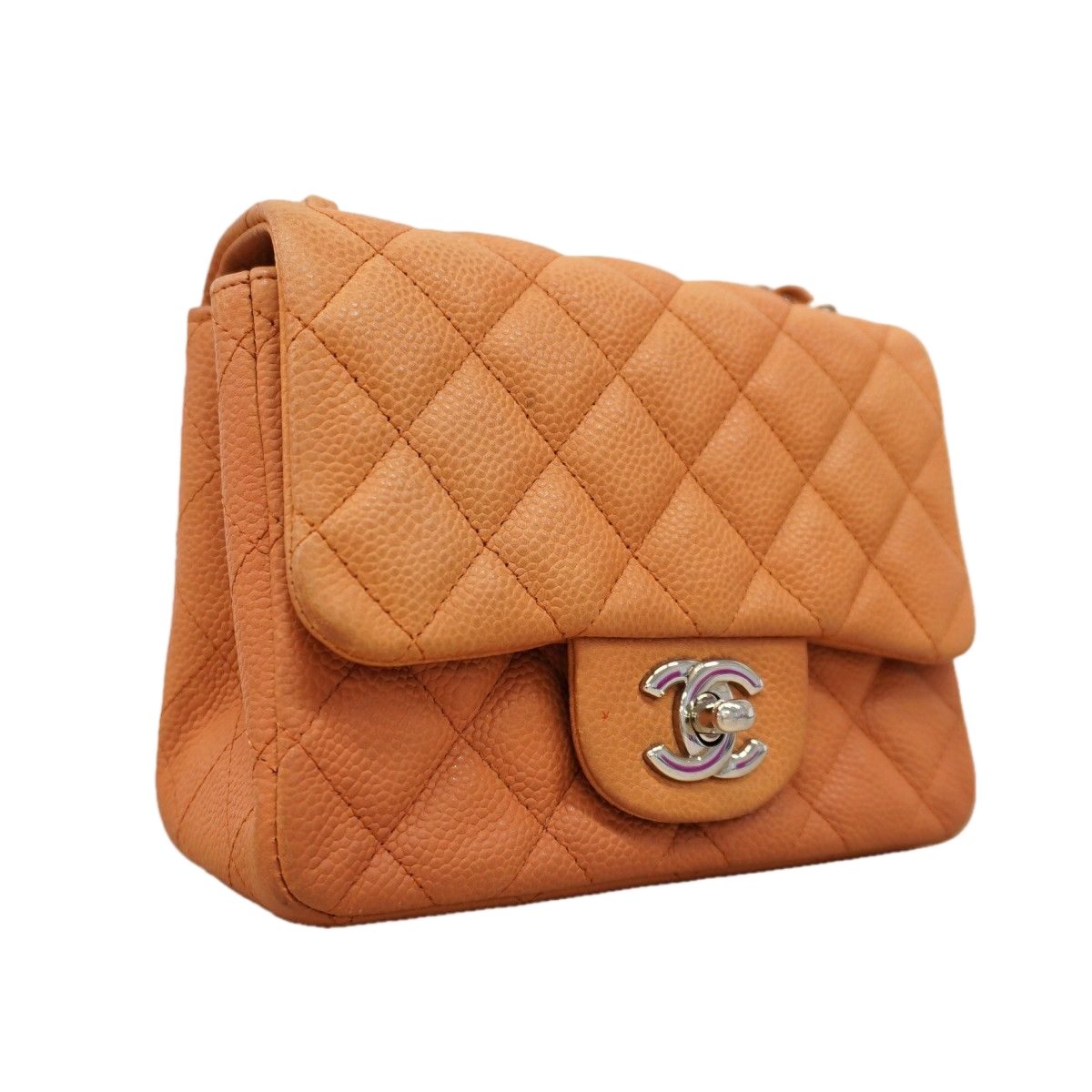Chanel Shoulder Bag Mini Quilted Caviar Leather Brown Silver — view 2