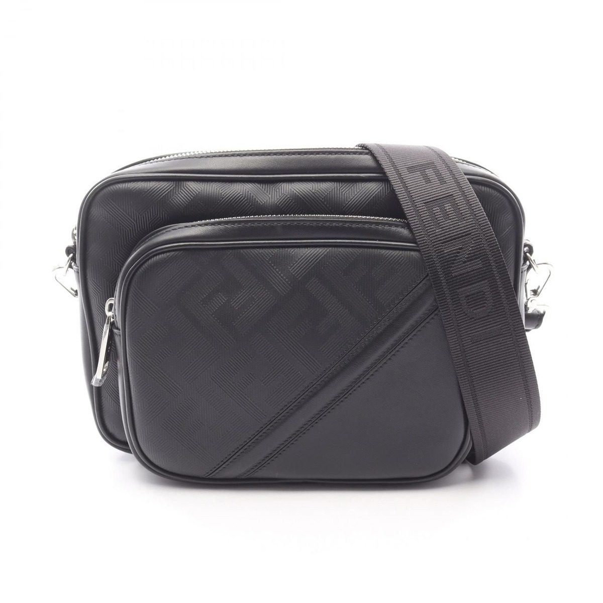 Fendi Shoulder Bag Shadow Diagonal Duo Black Leather Case