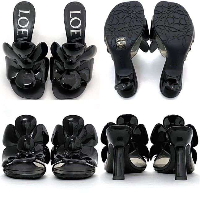 Loewe Mules Petal Flower Sandals Black Clear — view 4