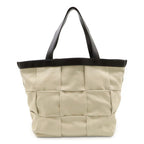 Bottega Veneta Arco Tote Bag Canvas Leather Beige Dark Brown V44