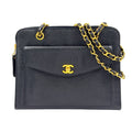 Chanel Caviar Leather CC Logo Black Chain Shoulder Bag Gold
