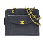 Chanel Caviar Leather CC Logo Black Chain Shoulder Bag Gold