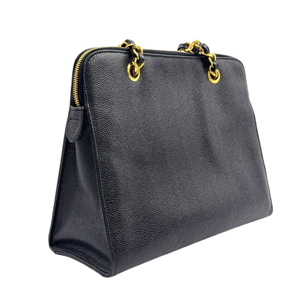Chanel Caviar Leather CC Logo Black Chain Shoulder Bag Gold — view 2