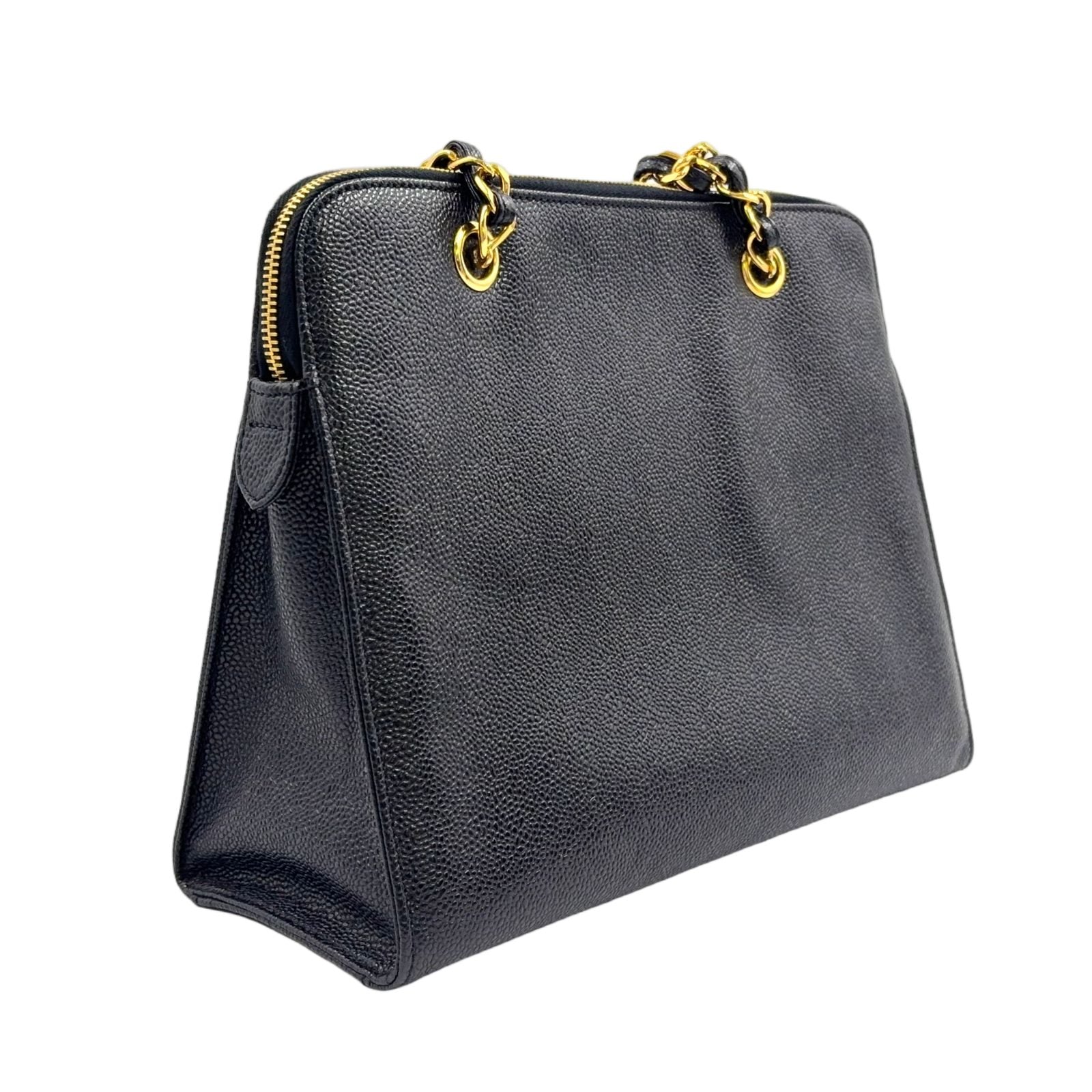 Chanel Caviar Leather CC Logo Black Chain Shoulder Bag Gold — view 2
