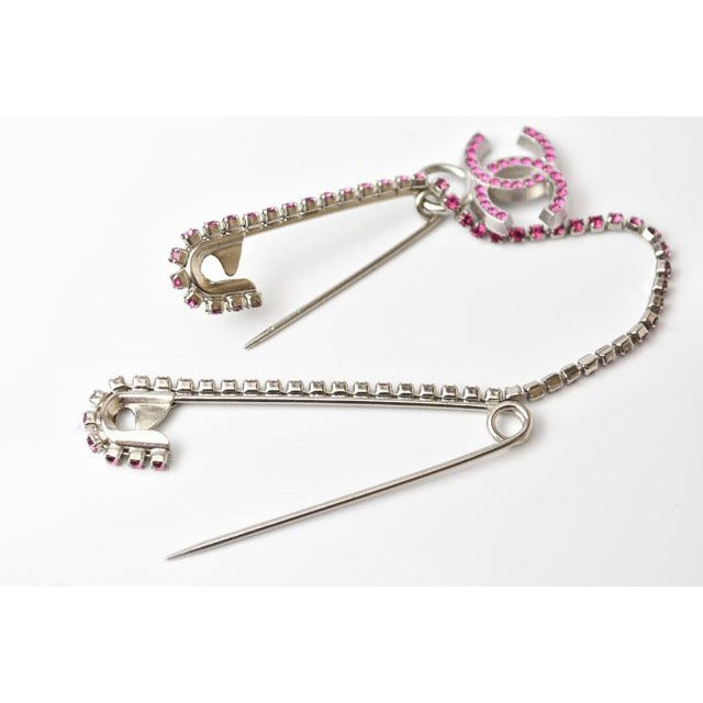 Chanel Brooch Pin Rhinestone Silver Magenta — view 2