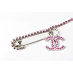 Chanel Brooch Pin Rhinestone Silver Magenta — view 4
