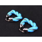 Bottega Veneta Leather SV 925 Twisted Triangle Earrings Light Blue Silver — view 2