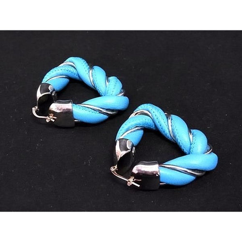 Bottega Veneta Leather SV 925 Twisted Triangle Earrings Light Blue Silver — view 2