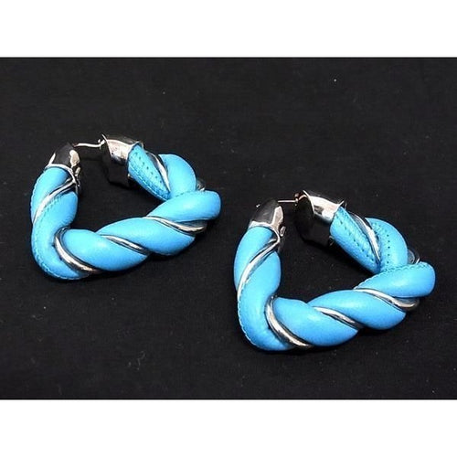 Bottega Veneta Leather SV 925 Twisted Triangle Earrings Light Blue Silver