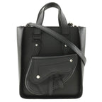 Christian Dior Saddle Mini Tote 2-Way Shoulder Bag Calf Black
