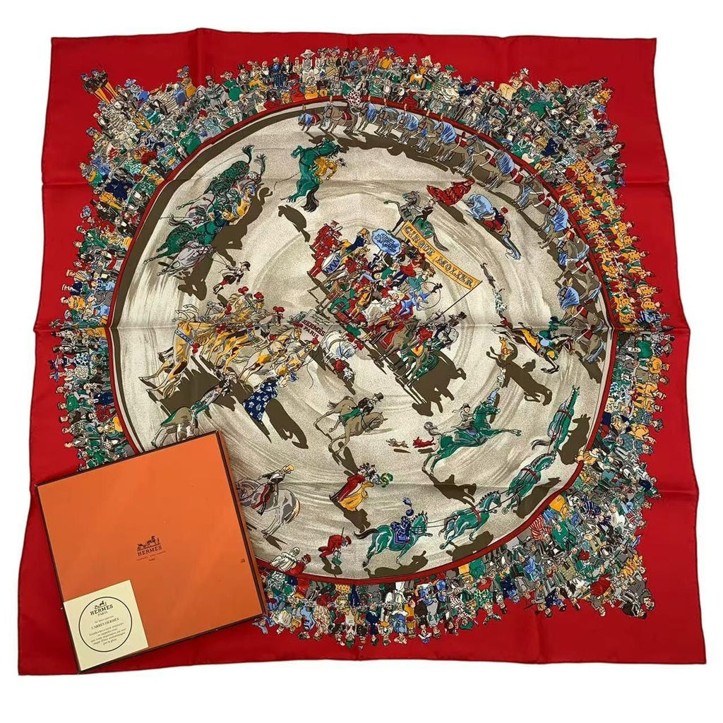 Hermes Carre 90 Cirque Molier Scarf Silk Red