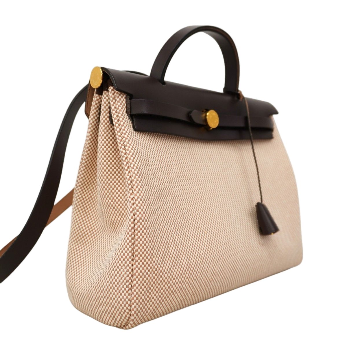Hermes Handbag Herbag Zip PM Toile GM Brown Gold 2-Way — view 2