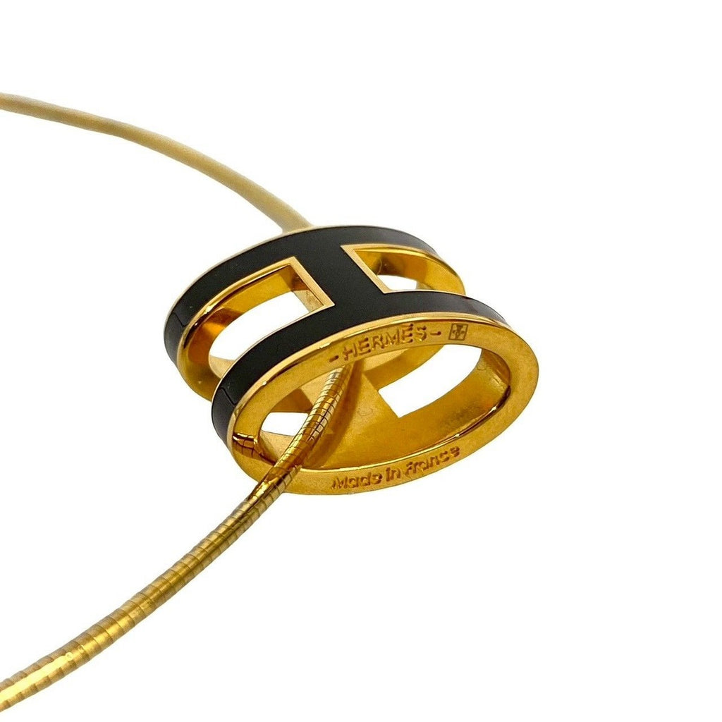 Hermes Pop Motif Necklace Pendant Choker Gold Black — view 2
