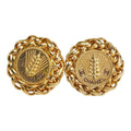 Chanel Coco Mark Earrings Round Barley Ear of Rice Motif Gold Plated