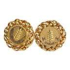 Chanel Coco Mark Earrings Round Barley Ear of Rice Motif Gold Plated