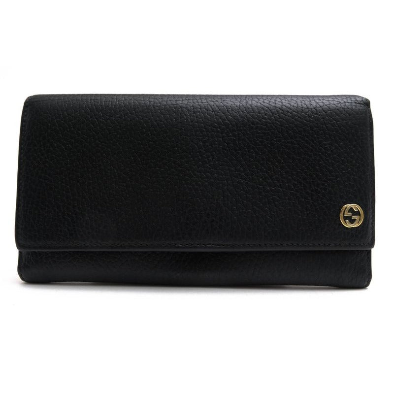 Gucci Long Wallet Women Leather Black Interlocking Continental