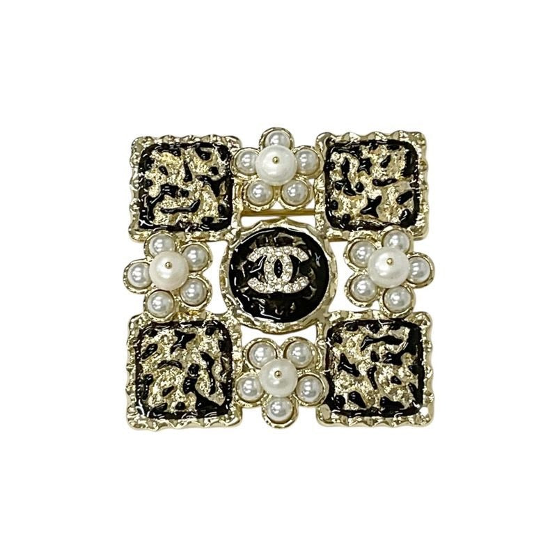 Chanel Brooch Corsage Gold Black Coco Mark Rhinestone — view 2