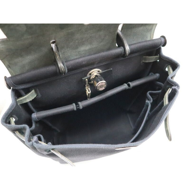 Hermes Herbag a Dos PM Black Silver Toile Officier Vache — view 3