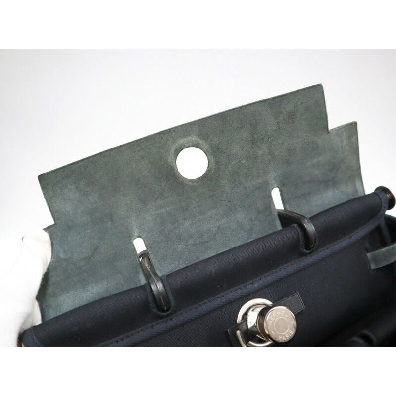 Hermes Herbag a Dos PM Black Silver Toile Officier Vache — view 4