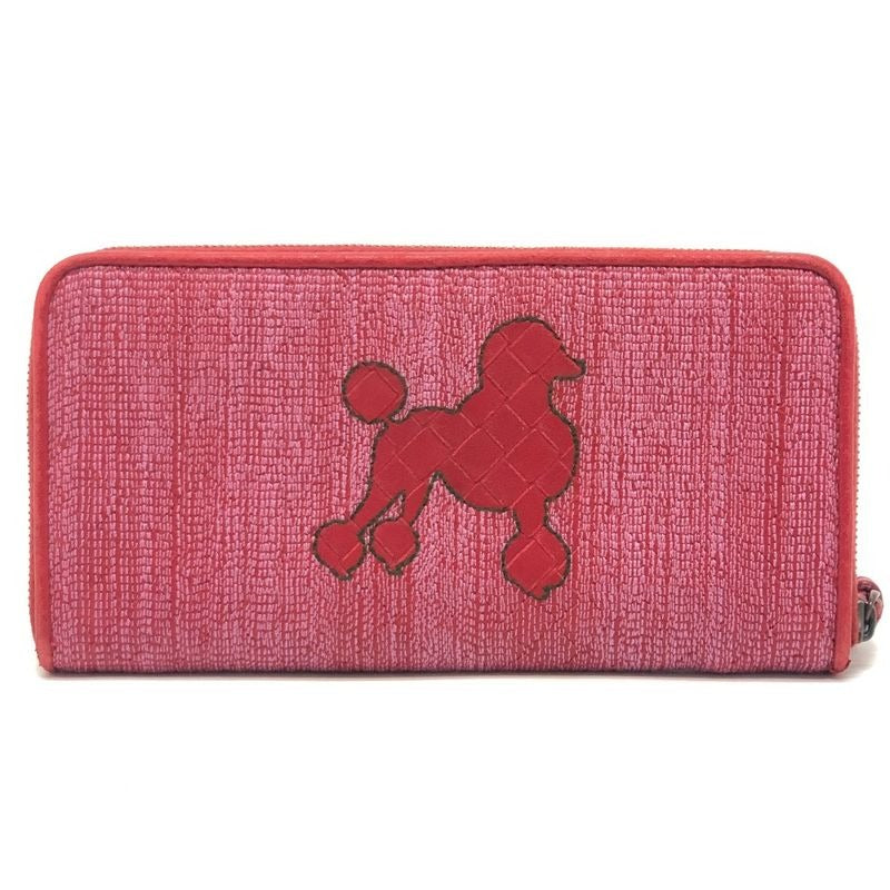 Bottega Veneta Long Wallet Intrecciato Poudre Leather Canvas Red