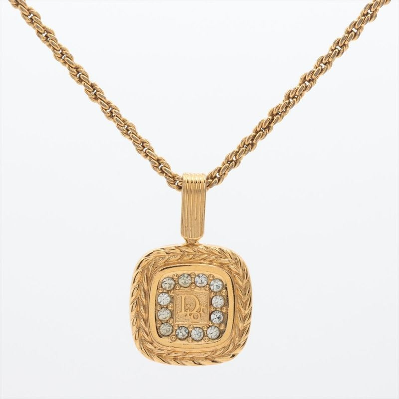 Christian Dior Logo Necklace GP With Rhinestones