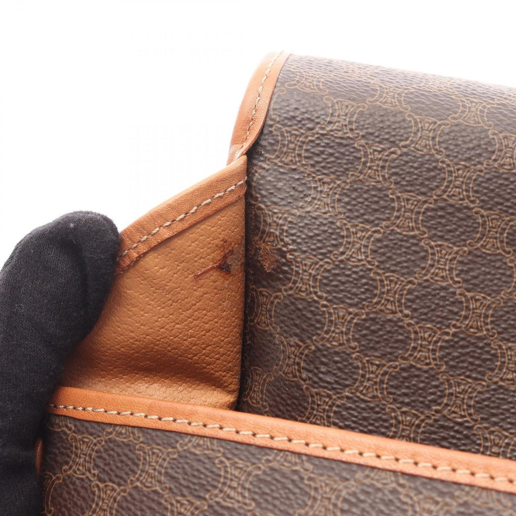 Celine Shoulder Bag Macadam Dark Brown Canvas Leather — view 7