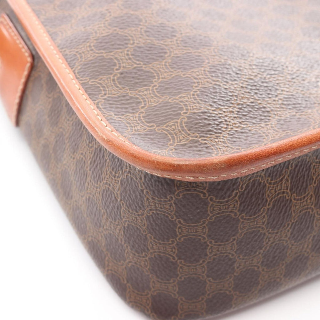 Celine Shoulder Bag Macadam Dark Brown Canvas Leather — view 9