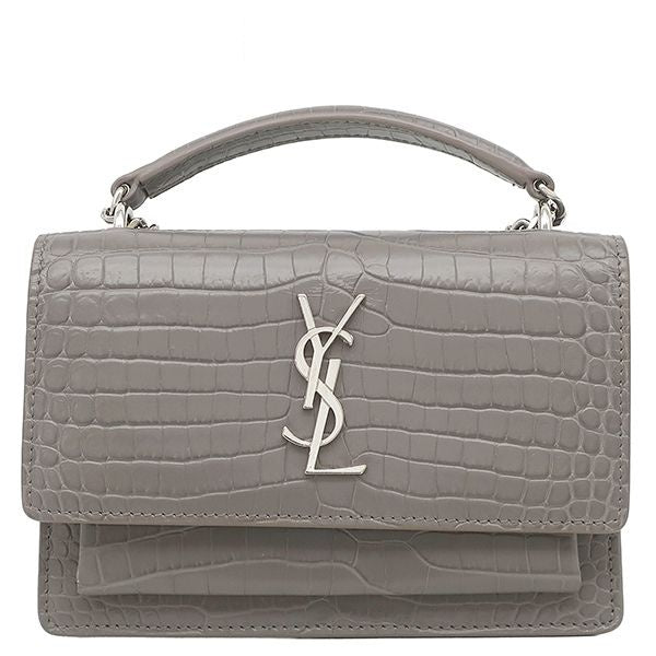 Saint Laurent Chain Wallet Sunset Leather Gray Silver Croco Shoulder