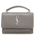 Saint Laurent Chain Wallet Sunset Leather Gray Silver Croco Shoulder