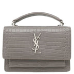 Saint Laurent Chain Wallet Sunset Leather Gray Silver Croco Shoulder