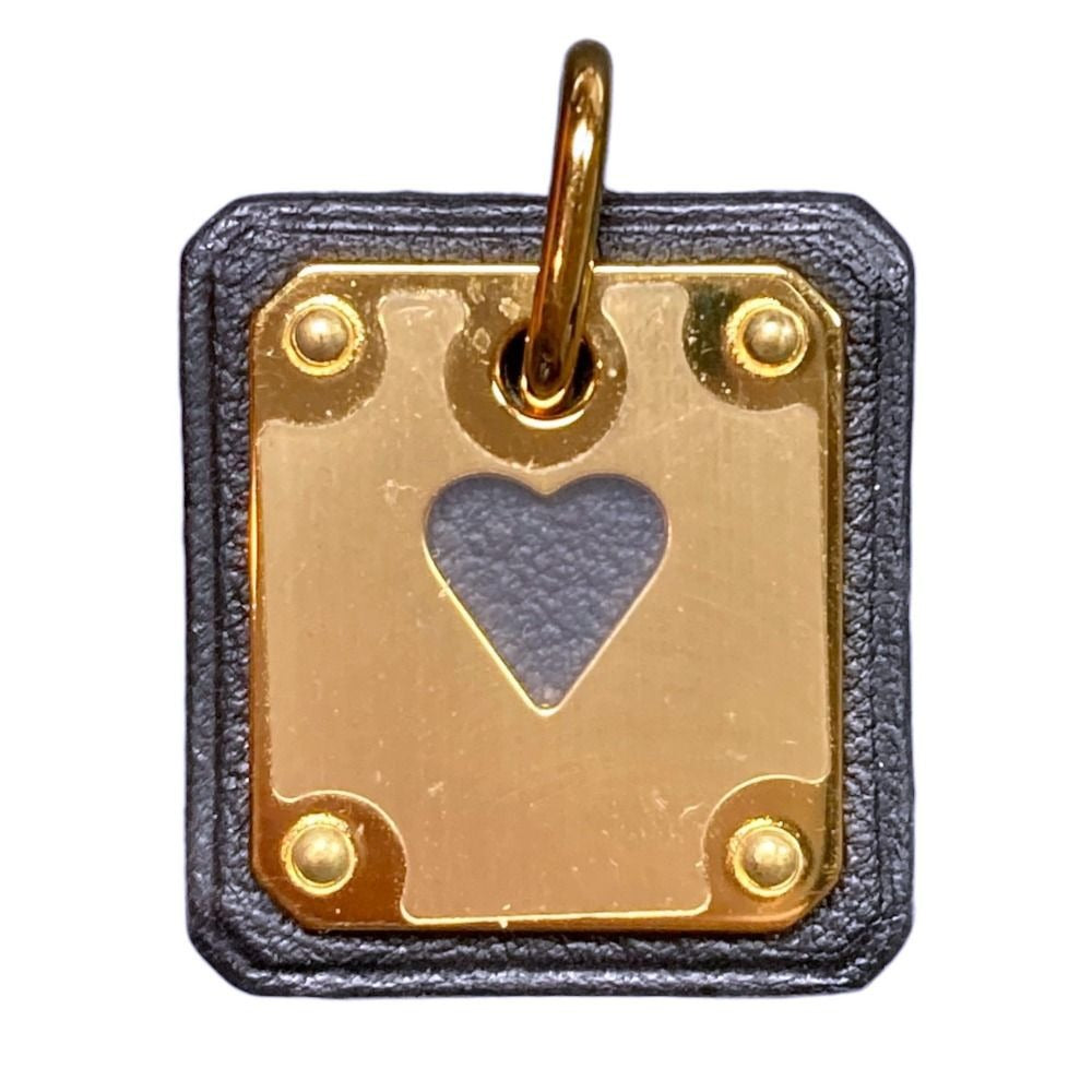 Hermes As de Coule PM Heart Motif Gpxleather Pendant Top Black Gold Brand
