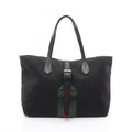 Gucci Tote Bag Sherry Line Black Canvas Leather