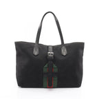 Gucci Tote Bag Sherry Line Black Canvas Leather