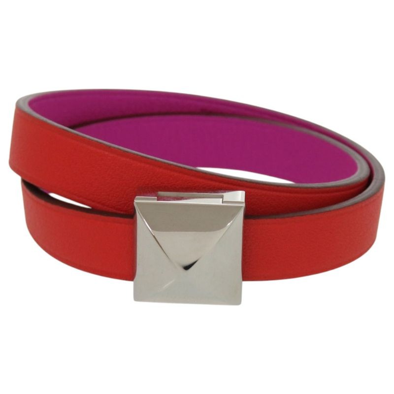 Hermes Dubretour Infini Medor Leather Metal Orange Purple Bicolor Bracelet 0160