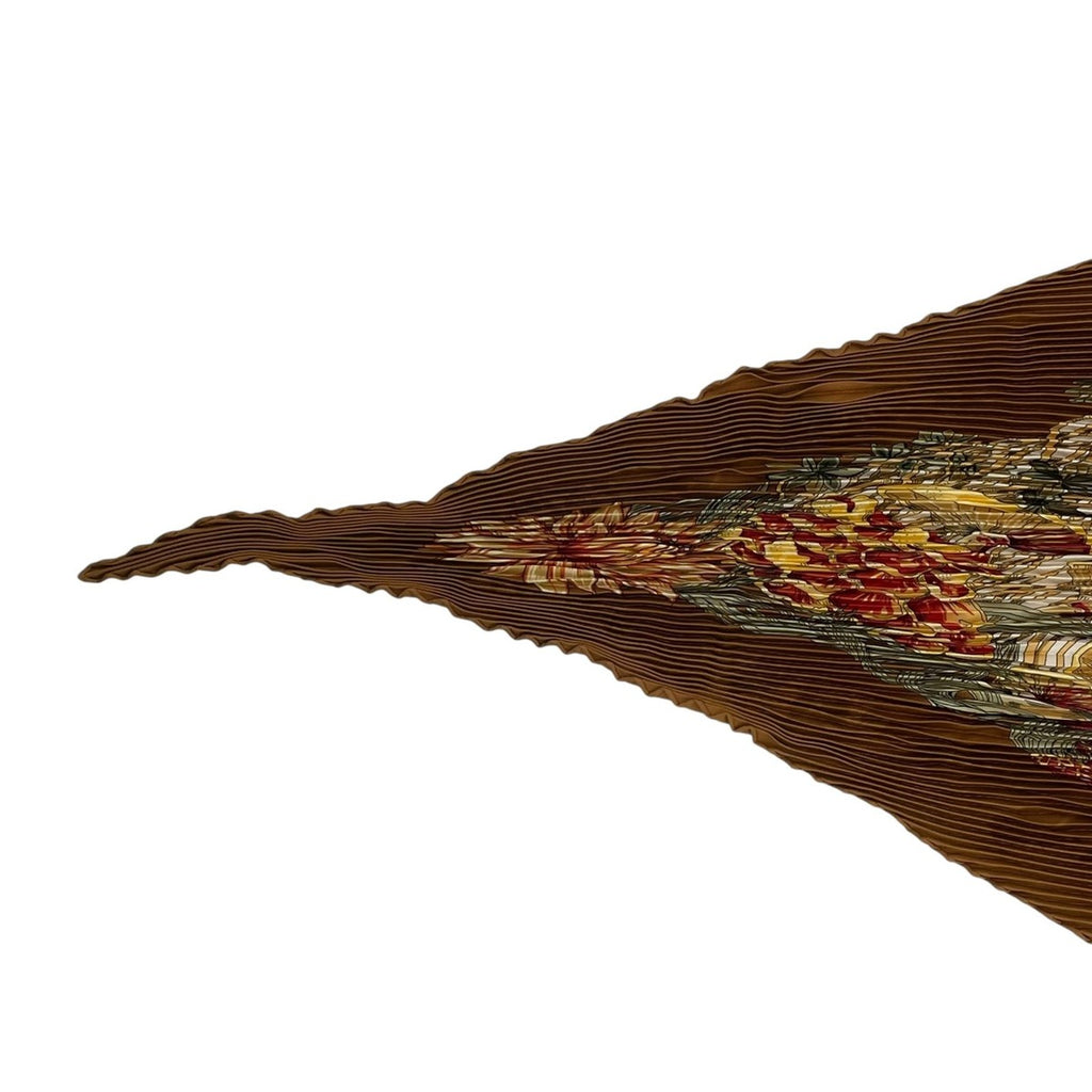 Hermes Scarf Pleated Silk Plant All Over Pattern Brown — view 3