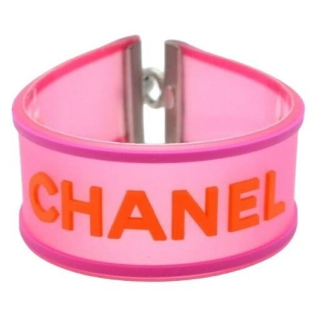 Chanel CC Logo 01 P Rubber Bracelet Pink Orange Jelly Bangle Cambon — view 2