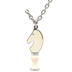Hermes Necklace Cavaliere Metal Lacquer White Silver Chess Piece Knight Horse