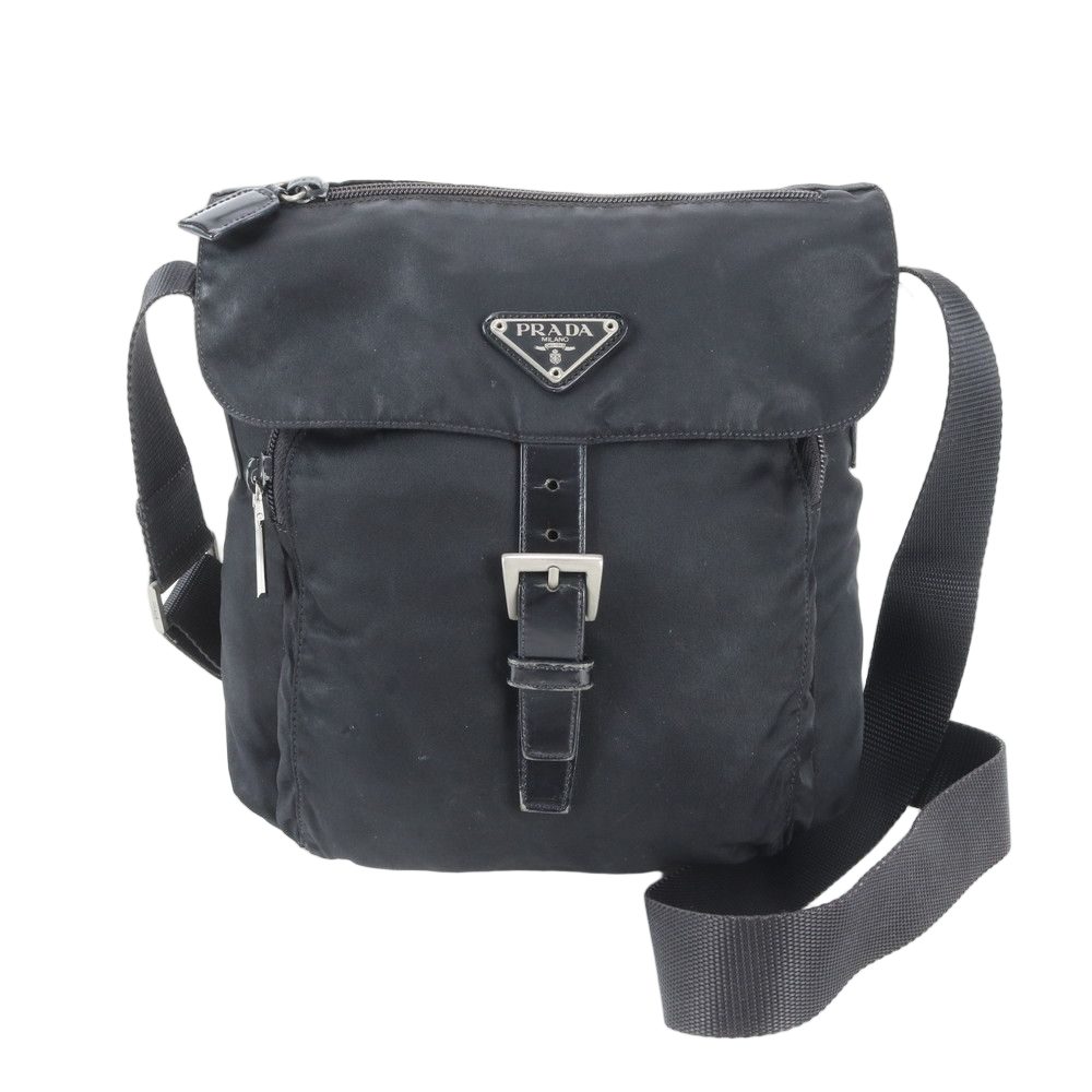 Prada Tessuto Nylon Triangle Logo Leather Shoulder Bag Crossbody Messenger