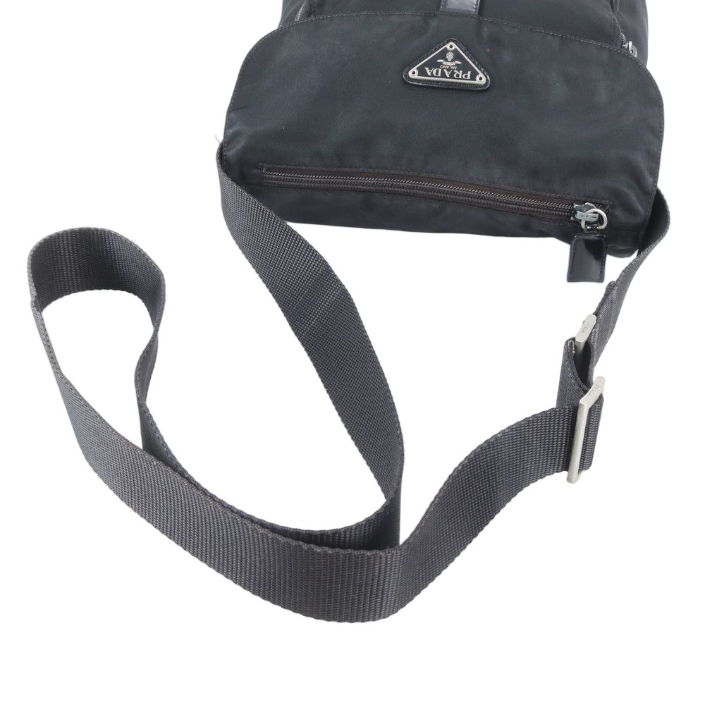 Prada Tessuto Nylon Triangle Logo Leather Shoulder Bag Crossbody Messenger — view 2