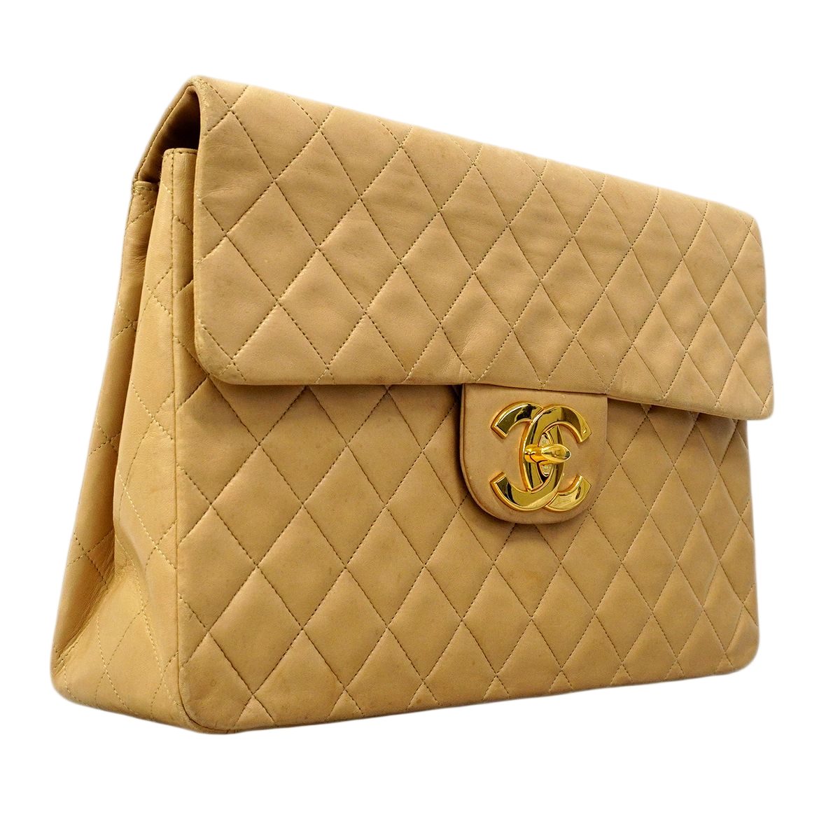 Chanel Shoulder Bag Deca Quilted Lambskin Beige Gold — view 2