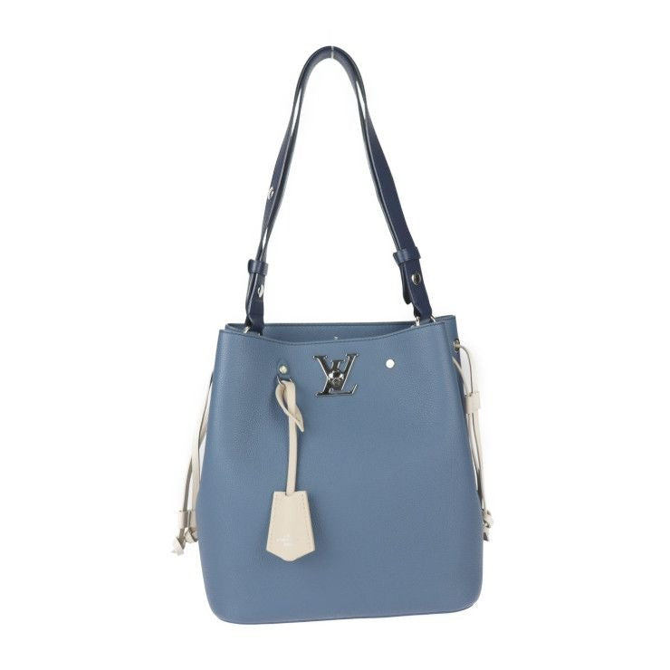 Louis Vuitton Lock Me Bucket Handbag Taurillon Leather Blue Jean Silver