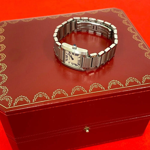 Cartier with Case Tank Francaise Stainless Steel Quartz Watch Silver
