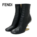 Fendi First Boots Short Shoes Leather Black Gold F Logo