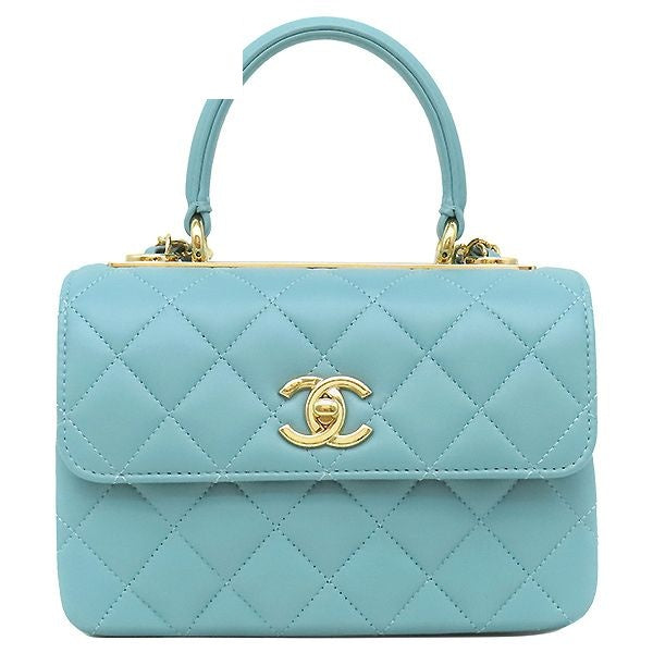 Chanel Shoulder Bag Trendy CC Mini Top Handle Lambskin Light Blue Gold Light CC