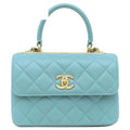 Chanel Shoulder Bag Trendy CC Mini Top Handle Lambskin Light Blue Gold Light CC