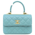 Chanel Shoulder Bag Trendy CC Mini Top Handle Lambskin Light Blue Gold Light CC
