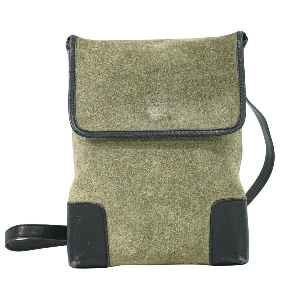 Loewe Anagram Shoulder Bag Pochette Suede Leather Khaki