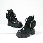 Prada Monolith Boots Short Shoes Leather Nylon Black With Pouch Triangle