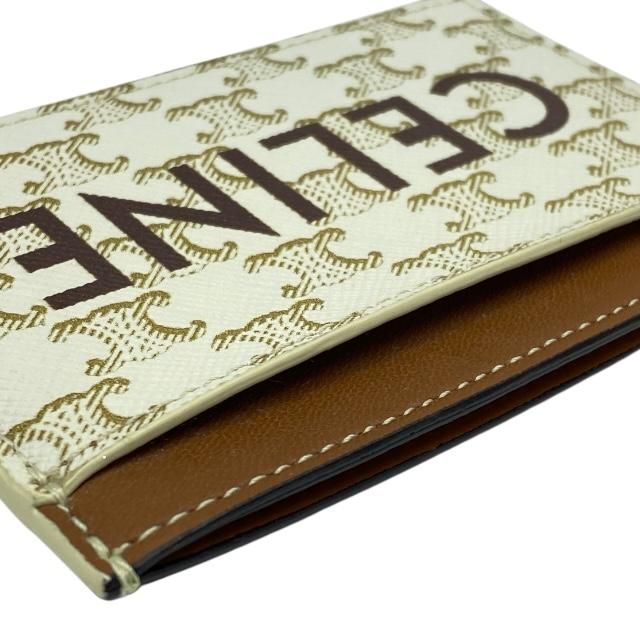 Celine Card Case Pass Compact Triomphe Logo Leather Ivory Brown — view 4